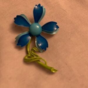 Vintage 1960s Blue and Green FlowerEnamel Brooch